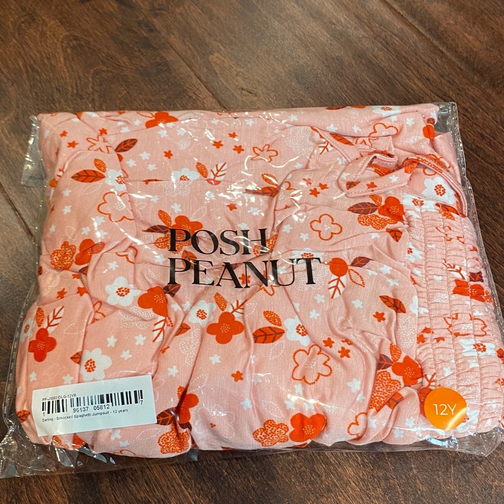 Posh Peanut Bamboo Darling Floral Smocked Spaghetti Strap Jumpsuit Romper 12 NWT